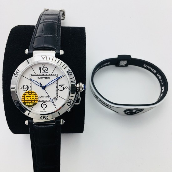 Cartier-Pasha Man 41mm SS/LE White/Num GBF 9015