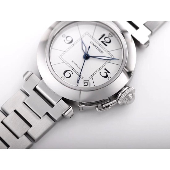 Cartier-Pasha Ladies 35mm SS/SS White/Num V9F A2892