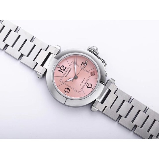 Cartier-Pasha Ladies 35mm SS/SS Pink/Num V9F A2892