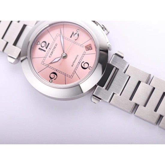 Cartier-Pasha Ladies 35mm SS/SS Pink/Num V9F A2892