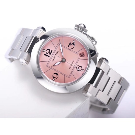 Cartier-Pasha Ladies 35mm SS/SS Pink/Num V9F A2892