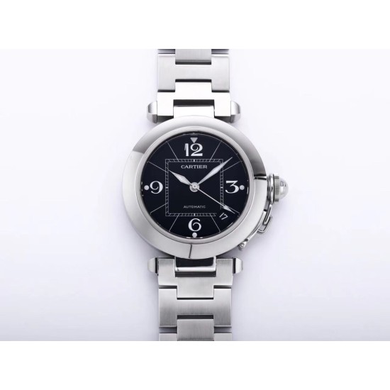 Cartier-Pasha Ladies 35mm SS/SS Black/Num V9F A2892