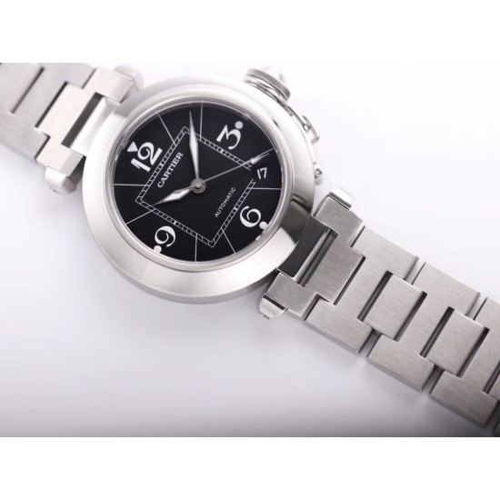 Cartier-Pasha Ladies 35mm SS/SS Black/Num V9F A2892