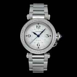 Cartier-Pasha Ladies 35mm Diam SS/SS White/Num KDY Original 9015 Movement