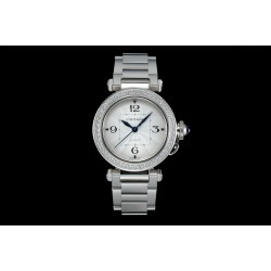 Cartier-Pasha Ladies 35mm Diam SS/SS White/Num KDY Original 9015 Movement