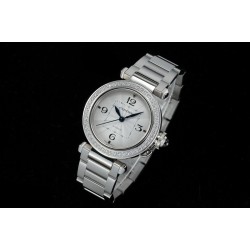 Cartier-Pasha Ladies 35mm Diam SS/SS White/Num KDY Original 9015 Movement