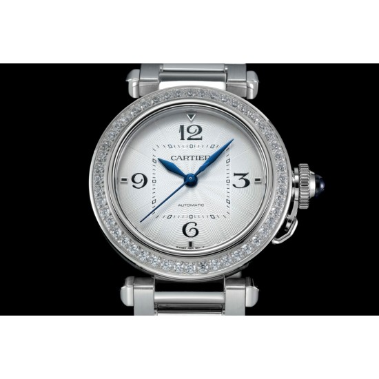 Cartier-Pasha Ladies 35mm Diam SS/SS White/Num KDY Original 9015 Movement