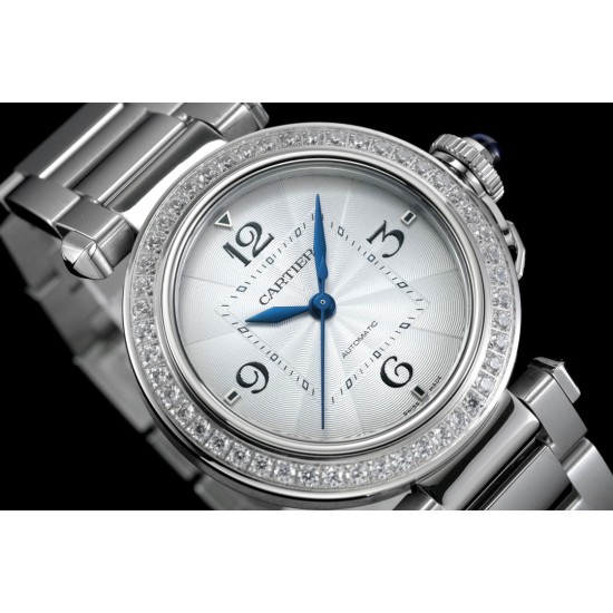 Cartier-Pasha Ladies 35mm Diam SS/SS White/Num KDY Original 9015 Movement