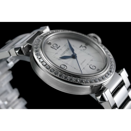 Cartier-Pasha Ladies 35mm Diam SS/SS White/Num KDY Original 9015 Movement