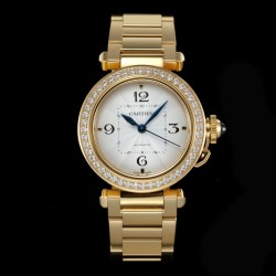 Cartier-Pasha Ladies 35mm Diam YG/YG White/Num KDY Original 9015 Movement