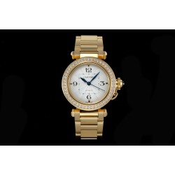 Cartier-Pasha Ladies 35mm Diam YG/YG White/Num KDY Original 9015 Movement