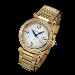 Cartier-Pasha Ladies 35mm Diam YG/YG White/Num KDY Original 9015 Movement
