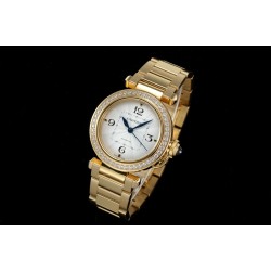 Cartier-Pasha Ladies 35mm Diam YG/YG White/Num KDY Original 9015 Movement