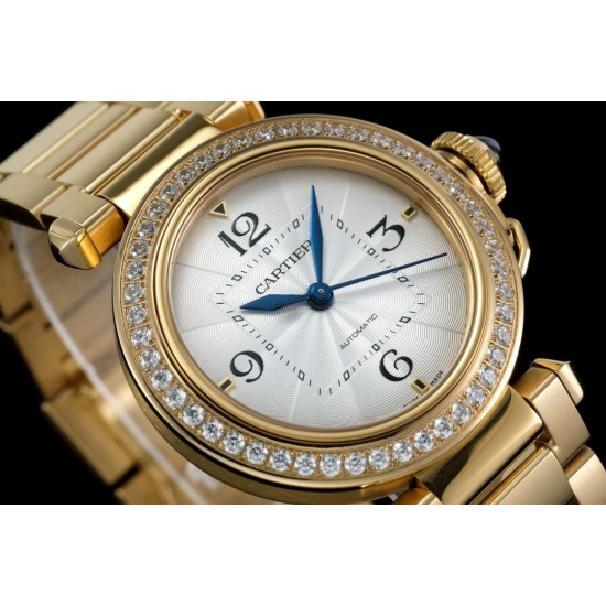 Cartier-Pasha Ladies 35mm Diam YG/YG White/Num KDY Original 9015 Movement