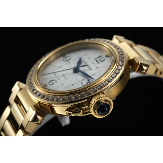 Cartier-Pasha Ladies 35mm Diam YG/YG White/Num KDY Original 9015 Movement