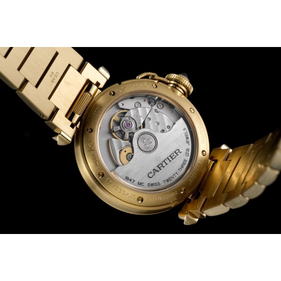 Cartier-Pasha Ladies 35mm Diam YG/YG White/Num KDY Original 9015 Movement