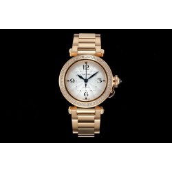 Cartier-Pasha Ladies 35mm Diam RG/RG White/Num KDY Original 9015 Movement