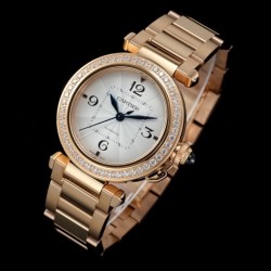 Cartier-Pasha Ladies 35mm Diam RG/RG White/Num KDY Original 9015 Movement