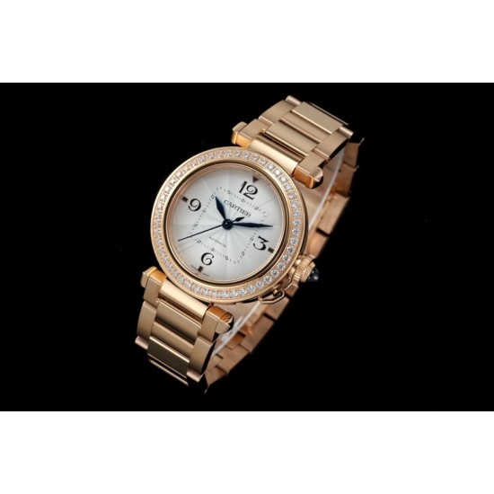 Cartier-Pasha Ladies 35mm Diam RG/RG White/Num KDY Original 9015 Movement