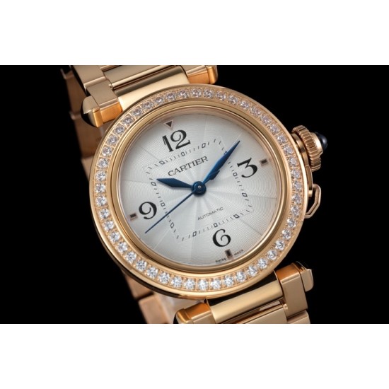 Cartier-Pasha Ladies 35mm Diam RG/RG White/Num KDY Original 9015 Movement
