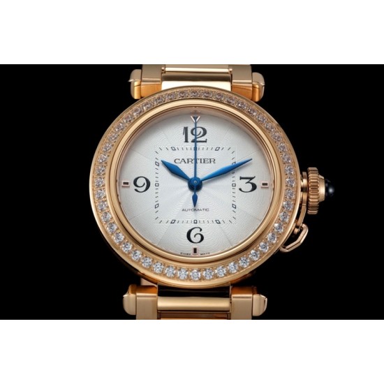 Cartier-Pasha Ladies 35mm Diam RG/RG White/Num KDY Original 9015 Movement
