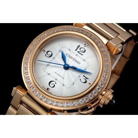 Cartier-Pasha Ladies 35mm Diam RG/RG White/Num KDY Original 9015 Movement