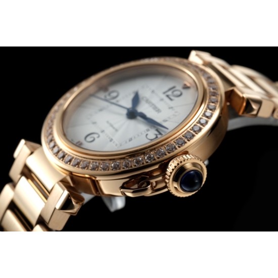 Cartier-Pasha Ladies 35mm Diam RG/RG White/Num KDY Original 9015 Movement