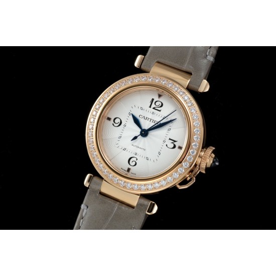 Cartier-Pasha Ladies 35mm Diam RG/LE White/Num KDY Original 9015 Movement