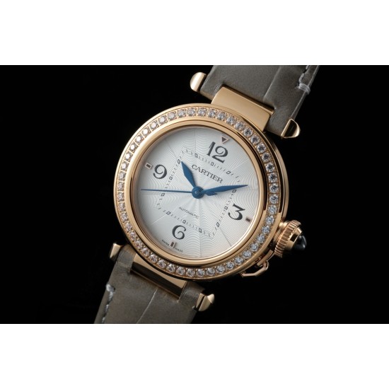 Cartier-Pasha Ladies 35mm Diam RG/LE White/Num KDY Original 9015 Movement