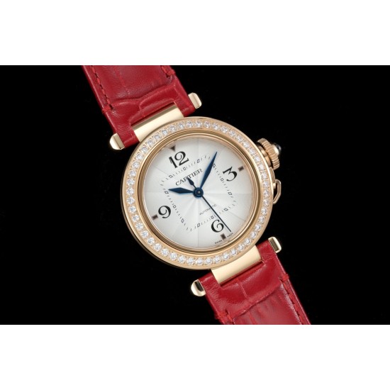 Cartier-Pasha Ladies 35mm Diam RG/LE White/Num KDY Original 9015 Movement