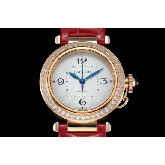 Cartier-Pasha Ladies 35mm Diam RG/LE White/Num KDY Original 9015 Movement