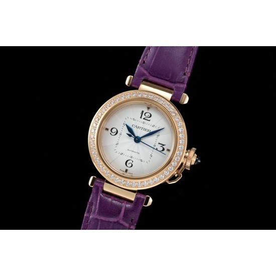 Cartier-Pasha Ladies 35mm Diam RG/LE White/Num KDY Original 9015 Movement