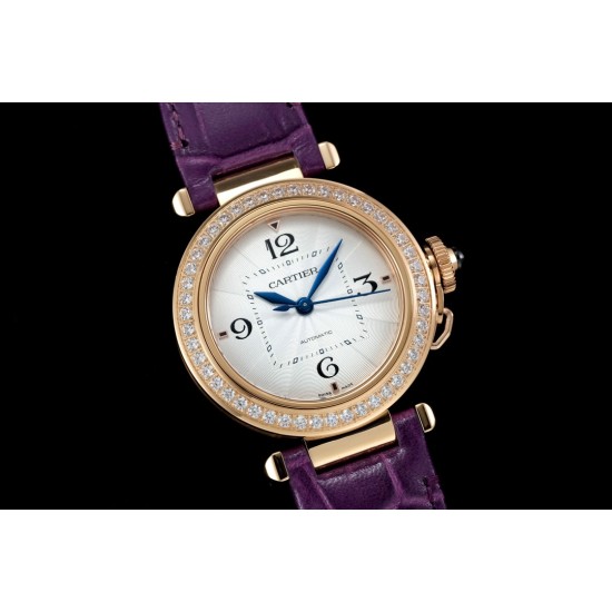 Cartier-Pasha Ladies 35mm Diam RG/LE White/Num KDY Original 9015 Movement