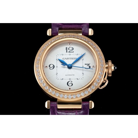 Cartier-Pasha Ladies 35mm Diam RG/LE White/Num KDY Original 9015 Movement