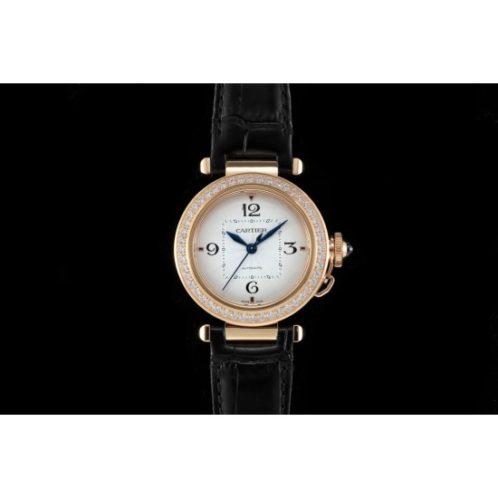 Cartier-Pasha Ladies 35mm Diam RG/LE White/Num KDY Original 9015 Movement
