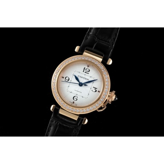 Cartier-Pasha Ladies 35mm Diam RG/LE White/Num KDY Original 9015 Movement