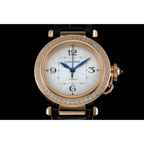 Cartier-Pasha Ladies 35mm Diam RG/LE White/Num KDY Original 9015 Movement