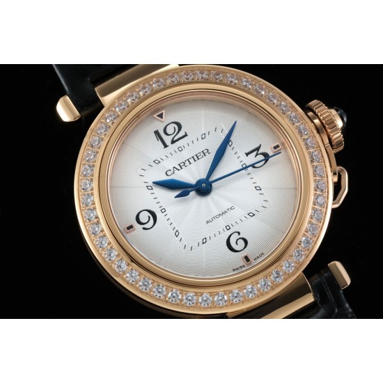 Cartier-Pasha Ladies 35mm Diam RG/LE White/Num KDY Original 9015 Movement