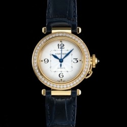 Cartier-Pasha Ladies 35mm Diam YG/LE White/Num KDY Original 9015 Movement