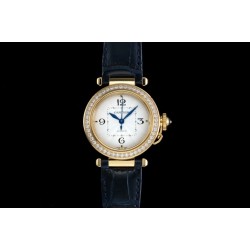 Cartier-Pasha Ladies 35mm Diam YG/LE White/Num KDY Original 9015 Movement