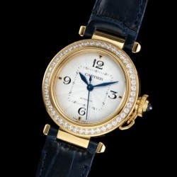 Cartier-Pasha Ladies 35mm Diam YG/LE White/Num KDY Original 9015 Movement