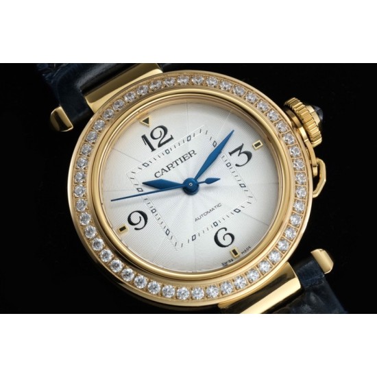 Cartier-Pasha Ladies 35mm Diam YG/LE White/Num KDY Original 9015 Movement
