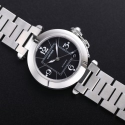 Cartier-Pasha Ladies W31074M7 35mm SS/SS Black/Num TWCF A2892