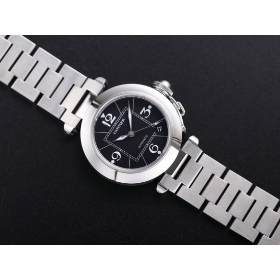Cartier-Pasha Ladies W31074M7 35mm SS/SS Black/Num TWCF A2892
