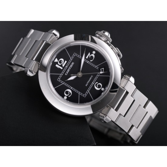 Cartier-Pasha Ladies W31074M7 35mm SS/SS Black/Num TWCF A2892