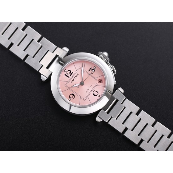 Cartier-Pasha Ladies W31074M7 35mm SS/SS Pink/Num TWCF A2892