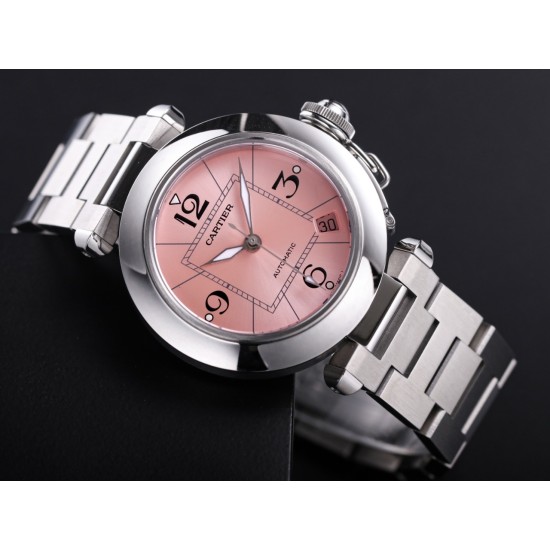 Cartier-Pasha Ladies W31074M7 35mm SS/SS Pink/Num TWCF A2892