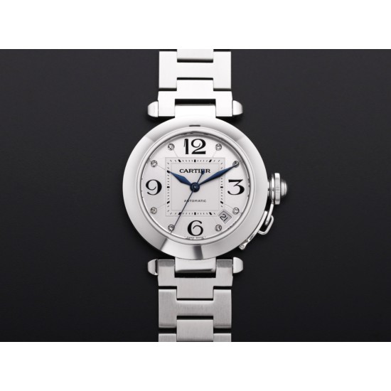 Cartier-Pasha Ladies W31074M7 35mm SS/SS White/Num TWCF A2892