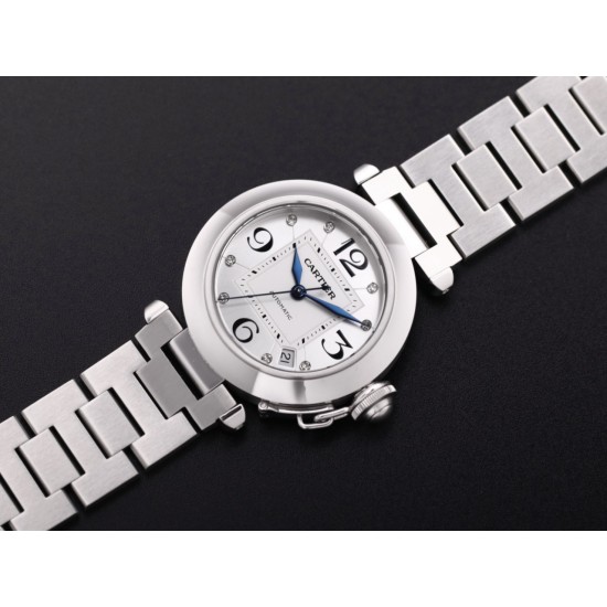 Cartier-Pasha Ladies W31074M7 35mm SS/SS White/Num TWCF A2892
