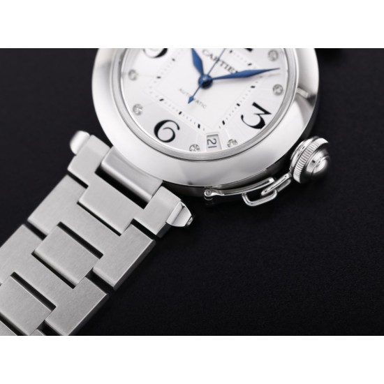 Cartier-Pasha Ladies W31074M7 35mm SS/SS White/Num TWCF A2892